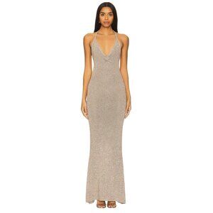 ASTA RESORT Daphne Dress in Hazlenut Sequin Large New Womens Maxi Knit Gown